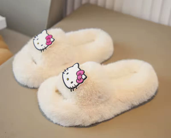 Fluffy Hello Kitty Slippers